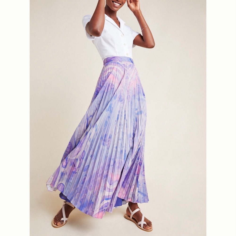 {anthropologie} marble-dyed pleated maxi skirt